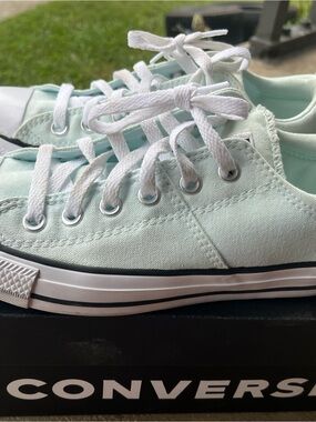 Converse Low Top Canvas Sneakers in Mint Green and White